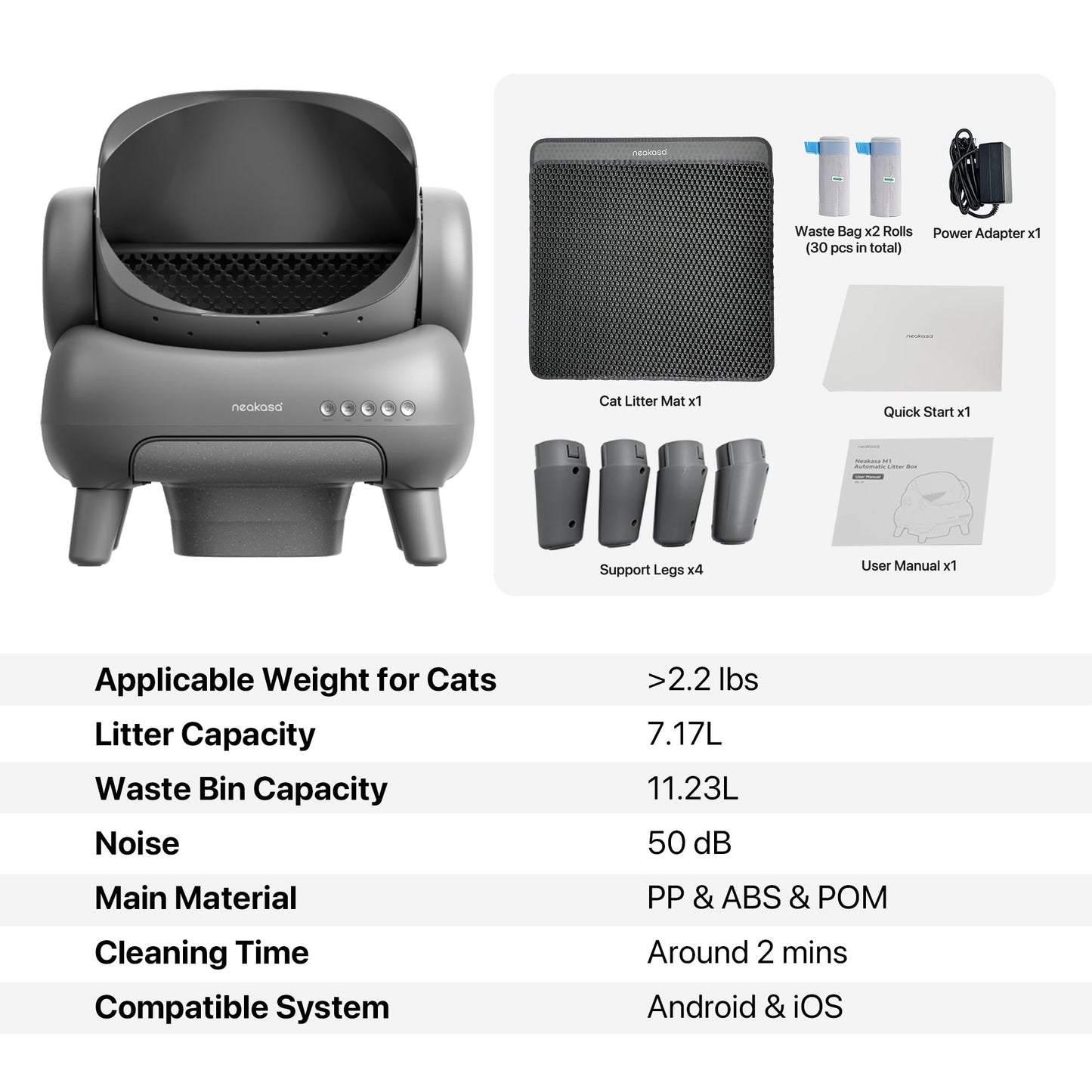 Neakasa M1 Open-Top Self Cleaning Cat Litter Box, Automatic Cat Litter Box with APP Control, Odor-Free Waste Disposal Includes Trash Bags