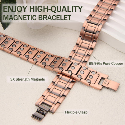 MagEnergy Copper Bracelet for Men, 3-Row Magnet Design, Ultra Strength Magnetic Bracelet 99.99% Pure Copper Wristband Adjustable Jewelry Gift with Sizing Tool