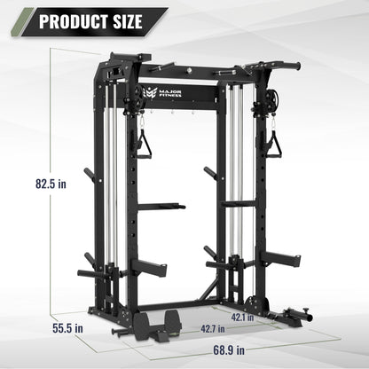 MAJOR FITNESS F22 Power Rack with Weight Bench – 1600lbs All-in-One Squat Rack with Cable Crossover, Dual Pulley, Heavy-Duty Steel Frame, Attachments & Storage for Home Gym Strength Training, Black