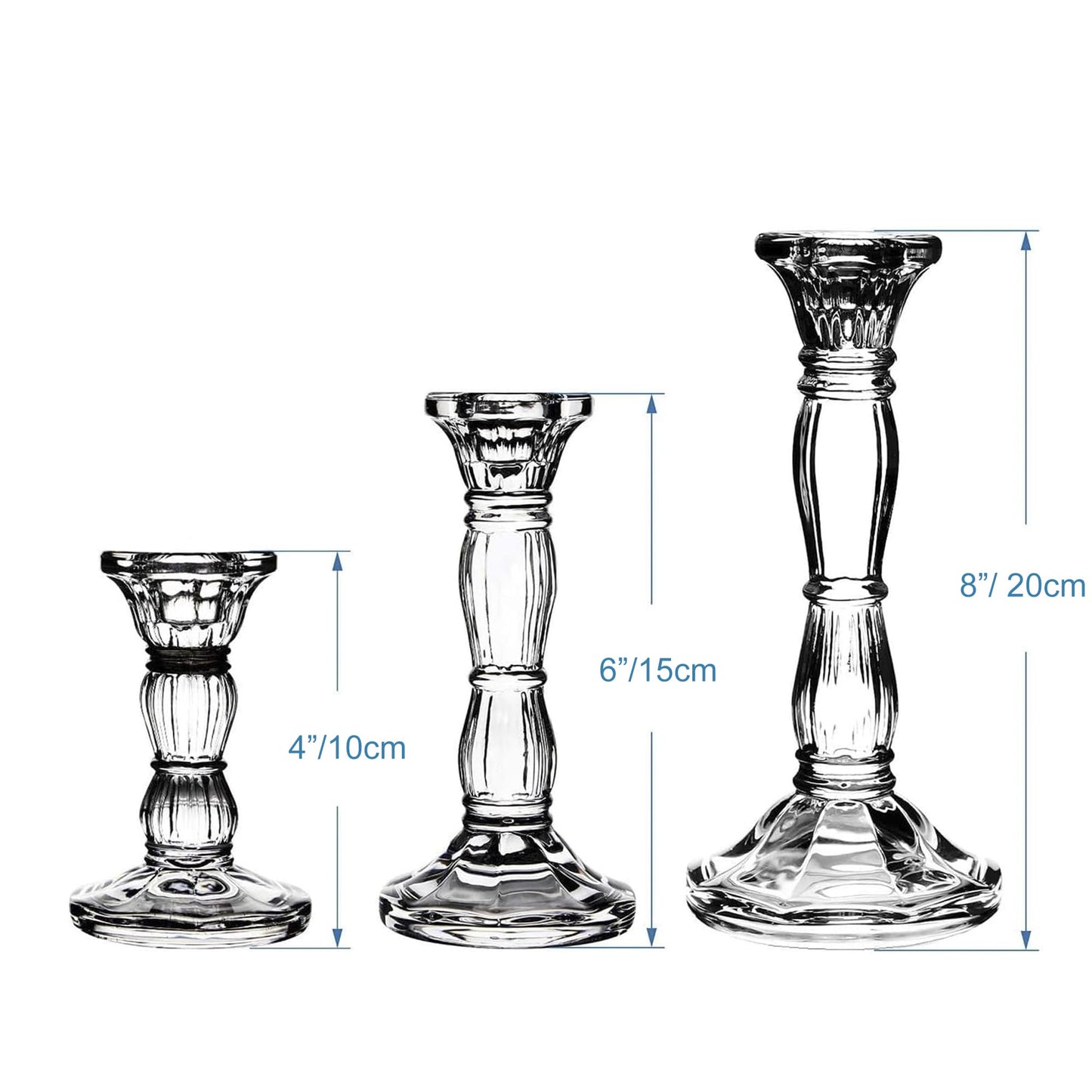 3 Pack Glass Candle Stick Holders - Clear Crystal Taper Candles Holder– for Buring Candles, Led Taper Candle,Party and Wedding Centerpieces, Table Decoration