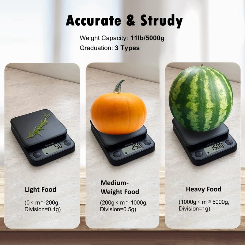 Food Scale Kitchen Scale Weight Grams and Ounces Small Digital Scale for Weight Loss Baking Cooking Coffee of NUTRI FIT, Max 11lb 0.5g Increment, LCD Smart Tare, Easy to Use for Travel, AAA Battery