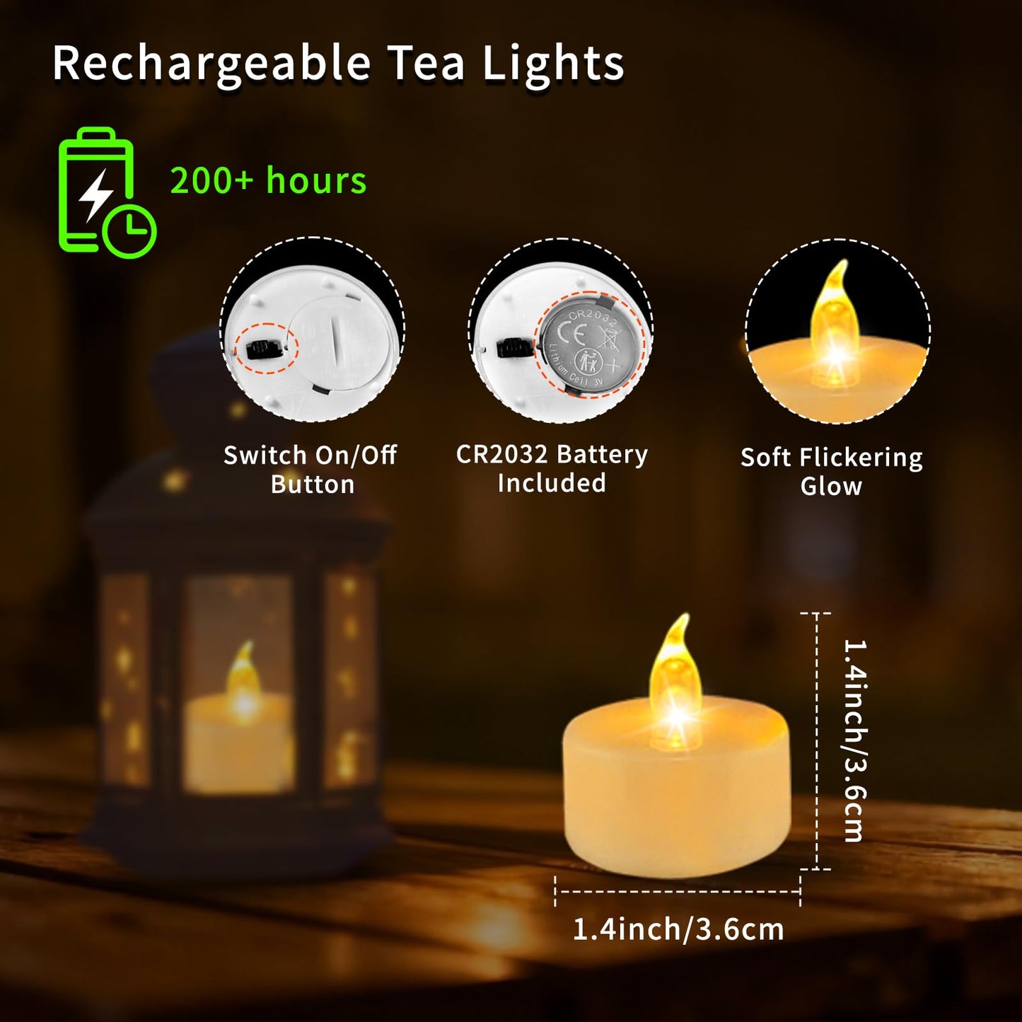 Eloer Tea Lights Flameless Candles, 50 Pack Warm Yellow Battery Operated Flickering Candles 200+ Hours Ideal for Home Decoration Outdoor Wedding Parties (50pack Warm Yellow)