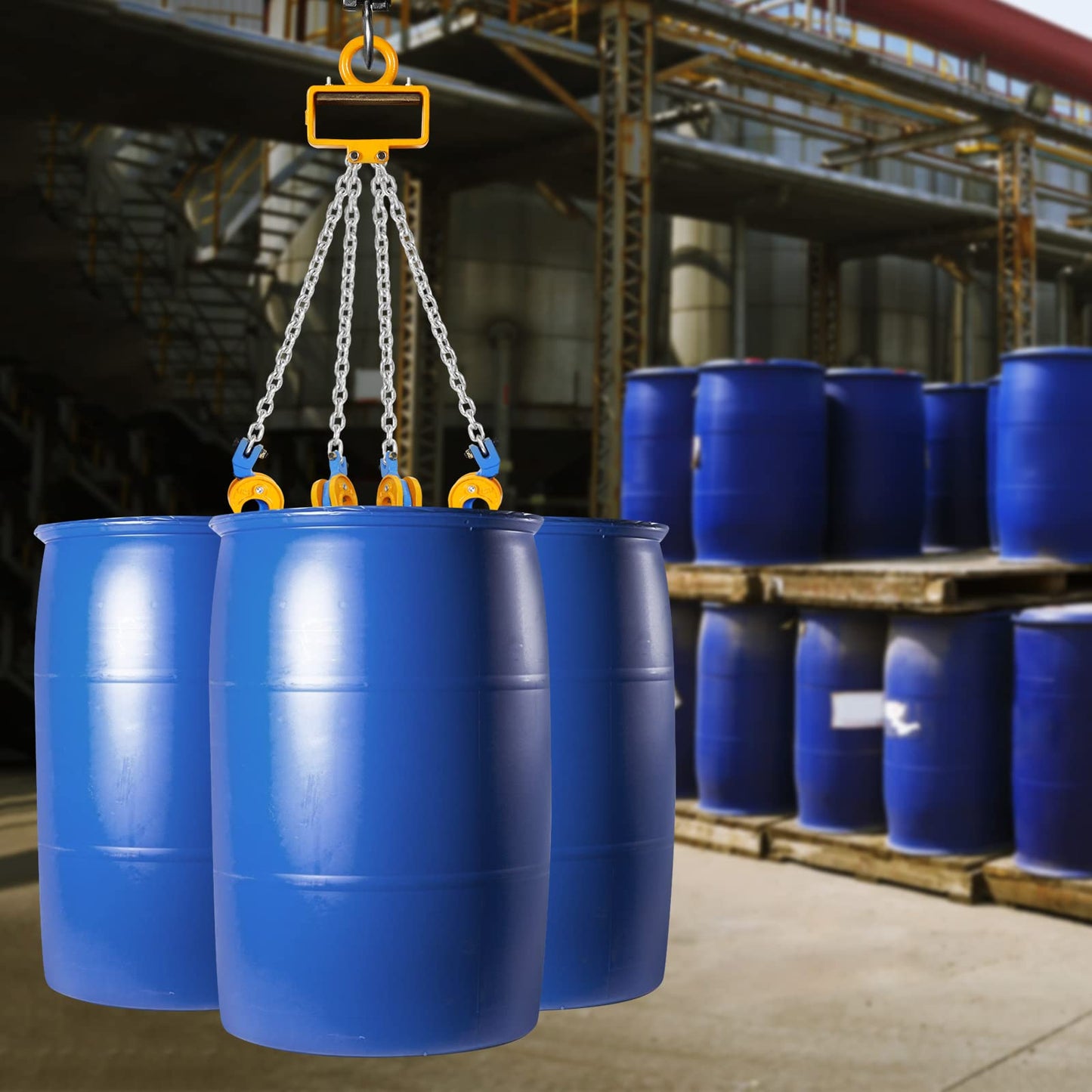 BEAMNOVA Upgraded Chain Drum Lifter, 2 Ton 4400 lbs for 30 & 55 Gallon Drums, 4 Hooks Double Chain Metal/Plastic Barrel Lifting Sling for Forklift, Hoist & Crane