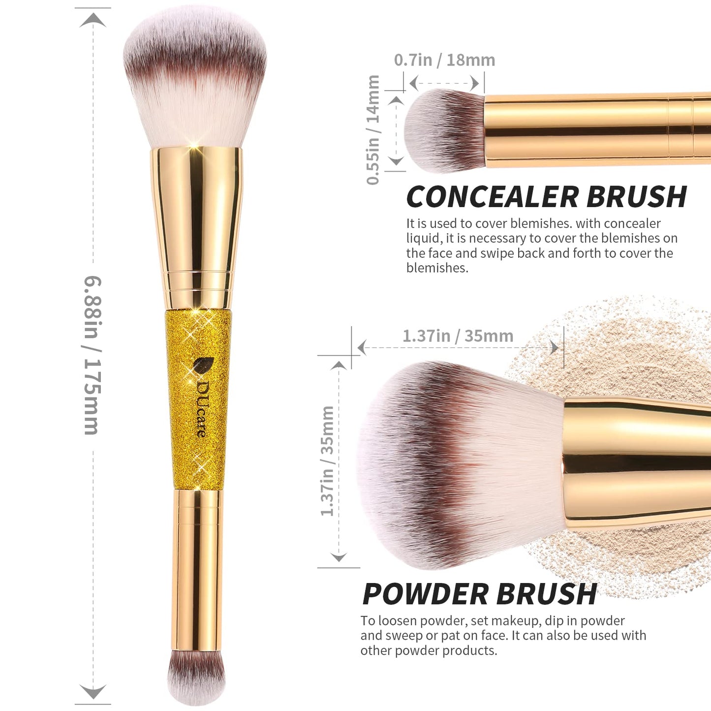 DUcare Foundation Brush Contour Bronzer Makeup Brush Double Ended Self Tanner Brush Sculpting Brush for Blending Liquid Powder Concealer Cream Cosmetics Blush Buffe