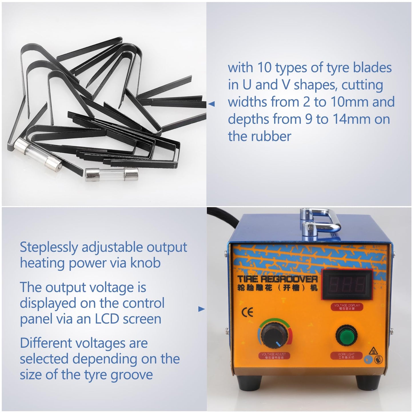 Oztwel Tire Groover Machine, 1000W Rubber Tire Regroover Machine, Tire Grooving Tool, Professional Tire Groover with 20 pcs U/V-Shaped Blades for Rubber and Tires 110V