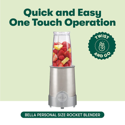 bella 6 Pcs Portable Rocket Blender, Juicer & Smoothie Maker, Press & Twist Design, EverGood™ & BPA Free Dishwasher Safe Parts, 4 Tip Stainless Steel Blade, Cord Wrap, 240 Watt Motor, Oatmilk