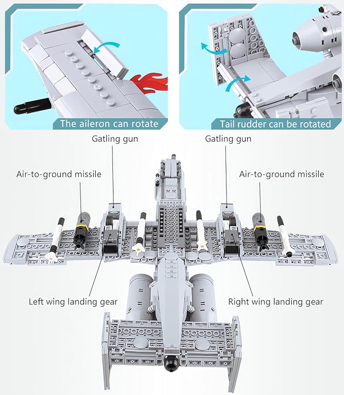 MEOA A10 Warthog Plane Building Toys 961PCS WW2 Fighter Jet Building Blocks Set Air Force Airplane Model Kits Bricks Toy Gifts for Adults