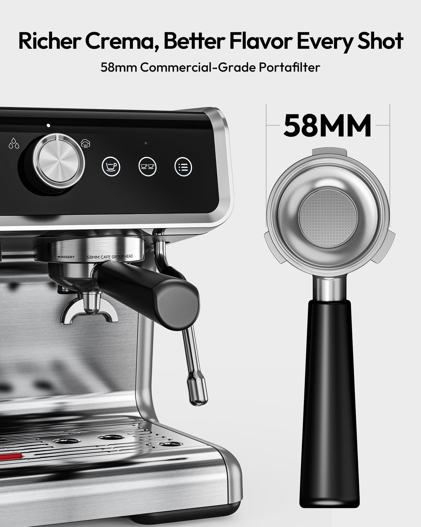 EUHOMY Espresso Machine with Grinder, 20 Bar Coffee Maker with Milk Frother Steam Wand, Professional Expresso Coffee Machines with Removable Water Tank, Latte & Cappuccino Machine for Home Barista