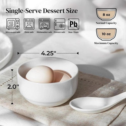 DOWAN 10 OZ Small Bowls, Ice Cream Bowls - 4.25" Ceramic Dessert Bowl Set of 6 - Porcelain Small Cereal Bowls, Side Dishes Dipping Bowl for Portion Control - Dishwasher Microwave Safe（Soft White