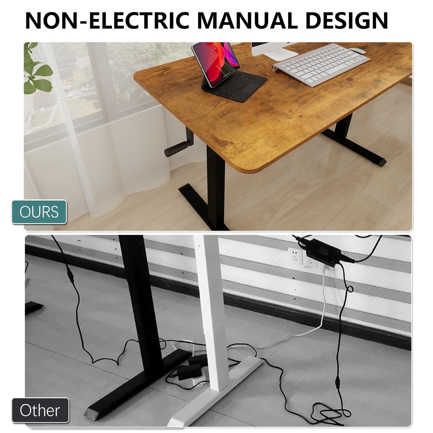 Whole Piece Manual Standing Desk Adjustable Height with Lockable Casters- Hand Crank Stand up Desk with Wheels, Mobile Sit to Stand Workstation with Handle