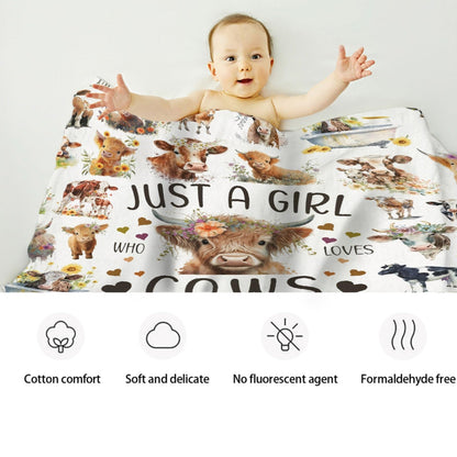 Cattle Blanket, Just A Girl Who Loves Cows 60 x 80 Inch Throw Lightweight Super Soft Cozy Cow Blankets for Couch Bed Sofa Chair