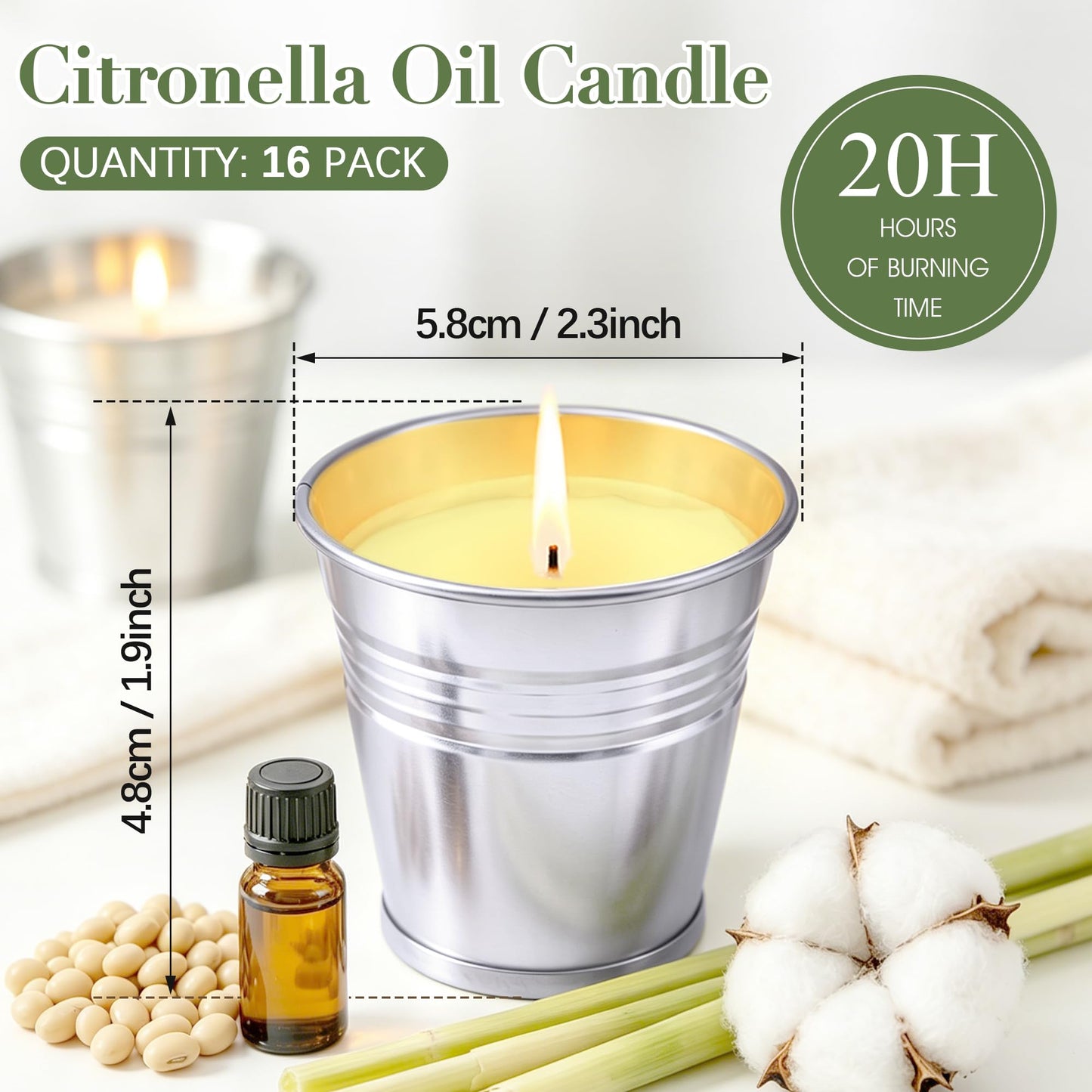 16 Pack Citronella Candles Outdoor for Patio Up to 160 Hours Burning, 2oz Small Citronella Candle Bulk Soy Wax, Summer Outdoor Candle for Yard Balcony Garden Porch Camping Outside