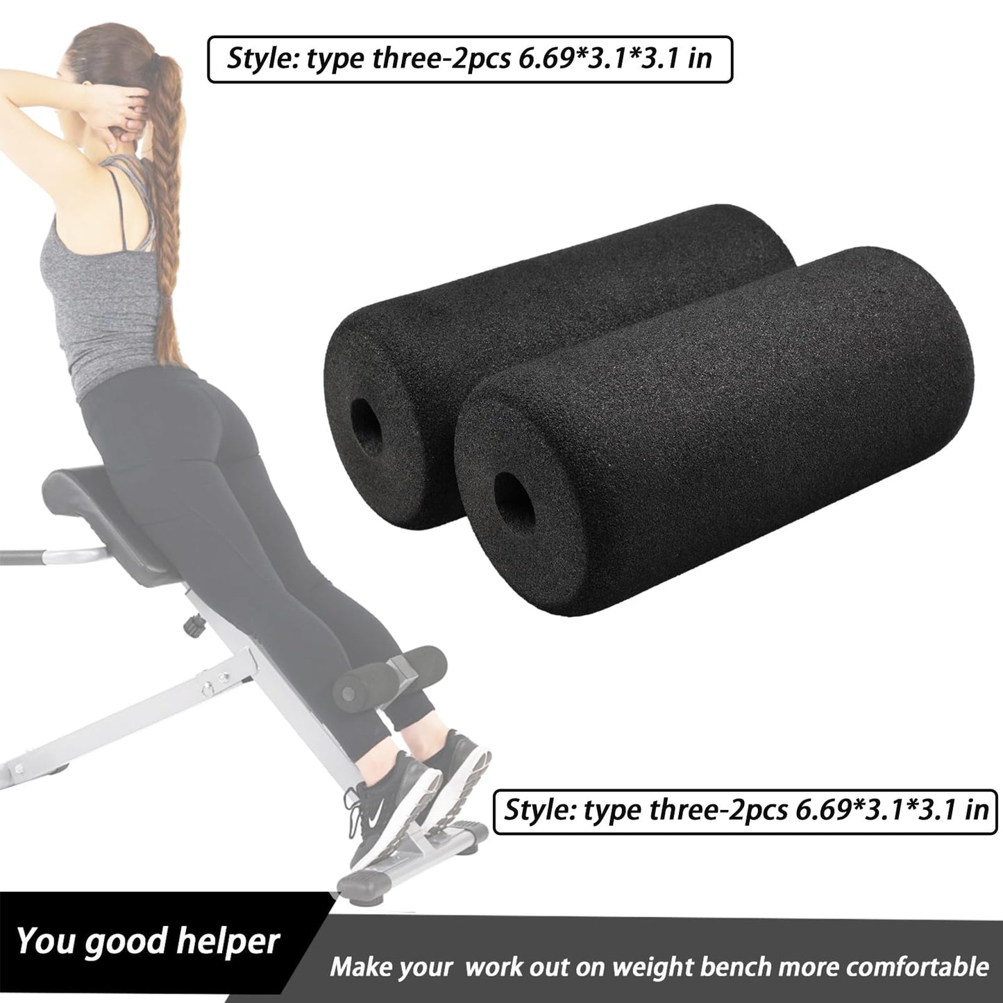 Foot Foam Pads Rollers(7.87in*3.14in*3.14in) for Exercise Machine, Inversion Table, Workout Bench, Sits Ups Replacement Parts, Home Gym Accesories