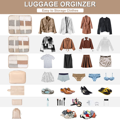FAMOMI Packing Cubes 7 Set Travel Cubes for Suitcases Lightweight Luggage Packing Orginzers for Travel Acessories (Creamy-White)