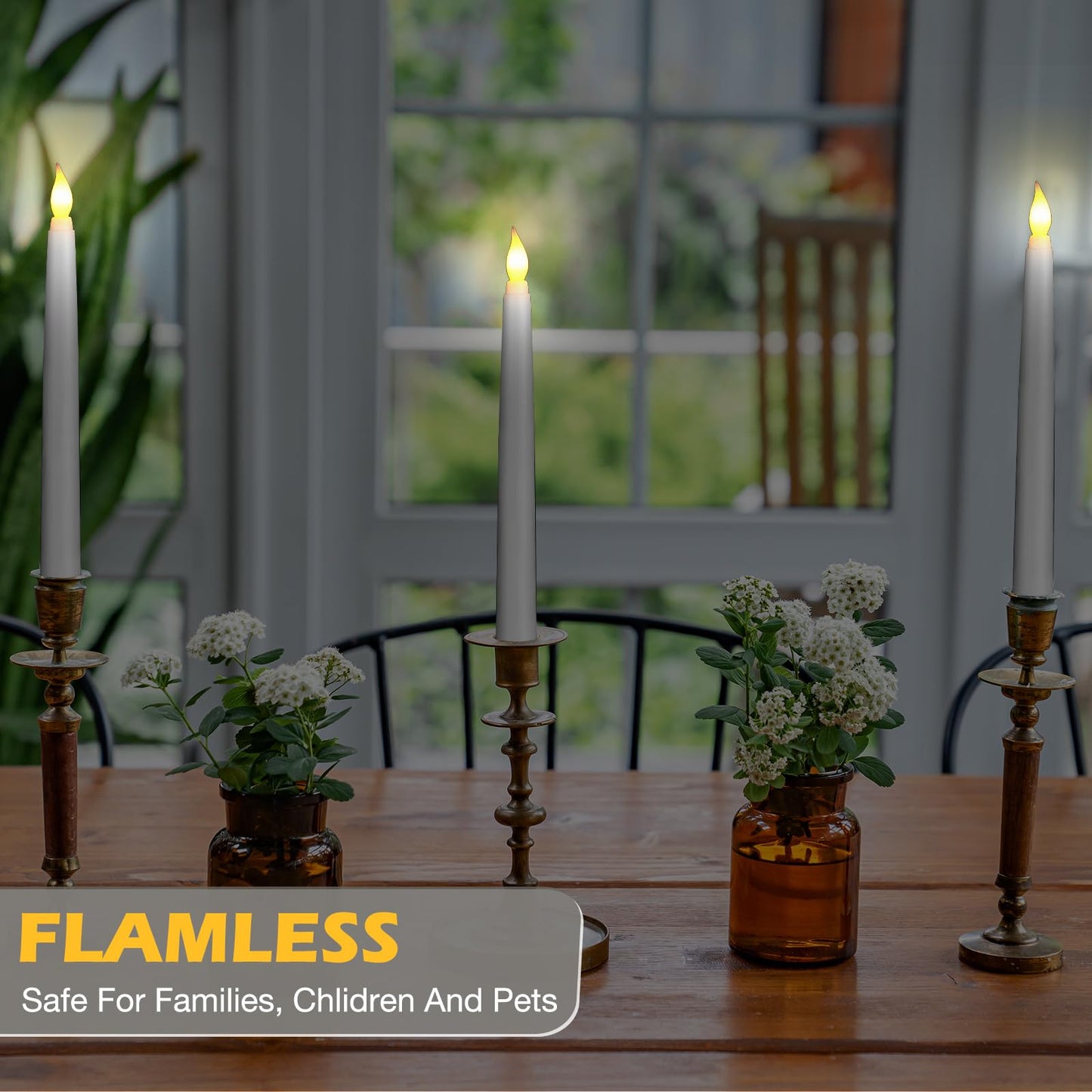 Tuanse 24 Pack Flameless Flicker Taper Candles Bulk with Remote and Timer, Battery Operated LED Warm White Taper Candles Light for Home Wedding Decoration Gifts(White,8 Inch)