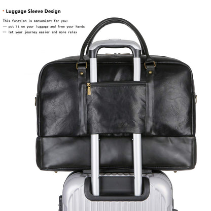 BAOSHA Vegan Leather Large Travel Duffel Tote Bag Carry On Weekender Overnight Bag With Shoe Compartment HB-38 (Black)