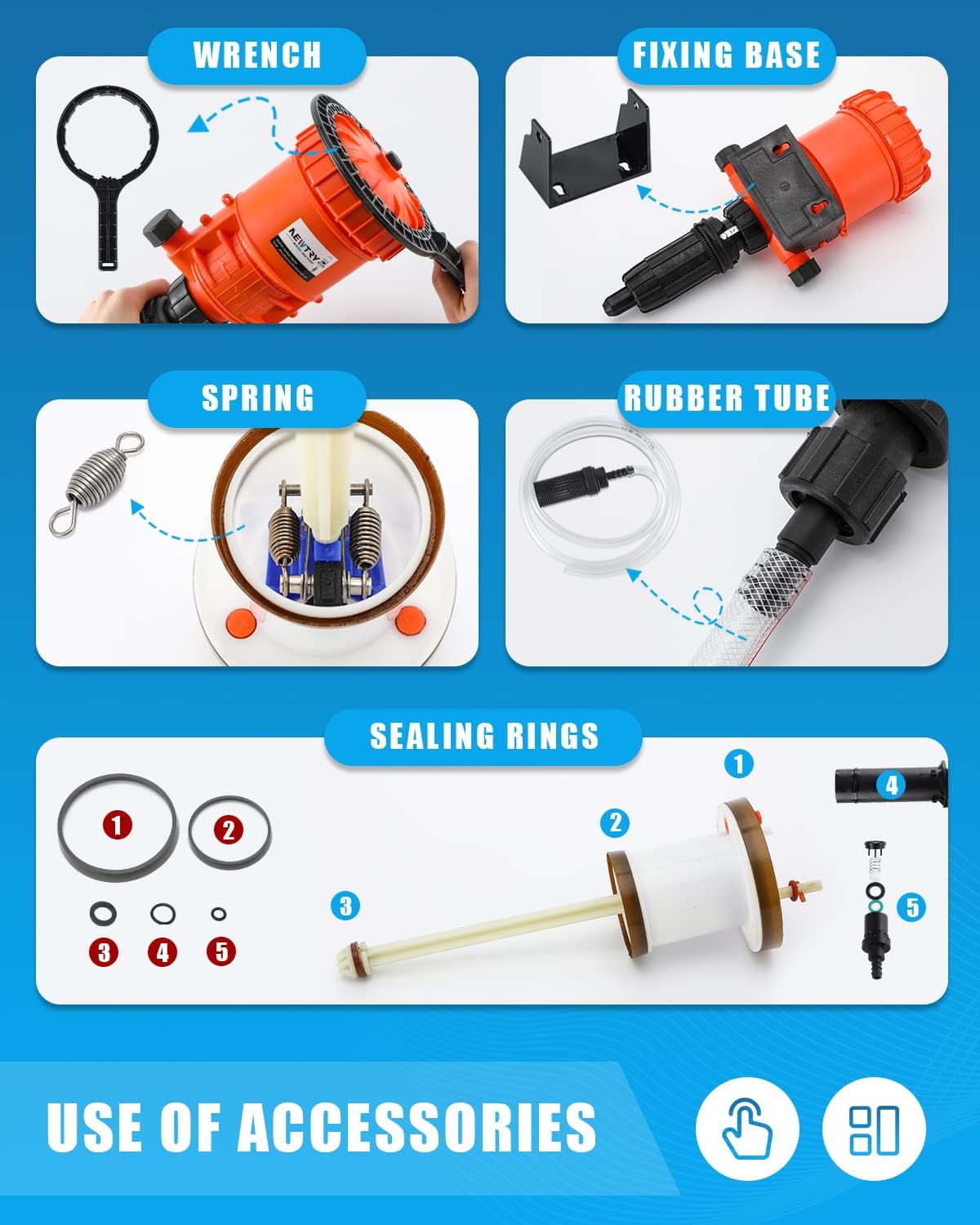 NEWTRY 0.2%~2% Fertilizer Injector w/ 3pcs Sealing Rings + 10 Springs