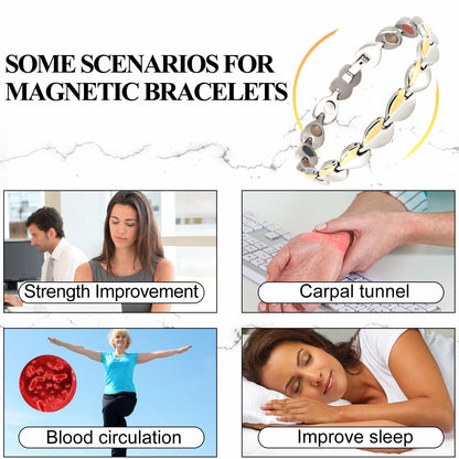 KYOSI Magnetic Bracelets for Women Stainless Steel Womens Magnet Bracelet Leaf Shape Fashion Christmas Gift (Silver&Gold, 7.87 inches)