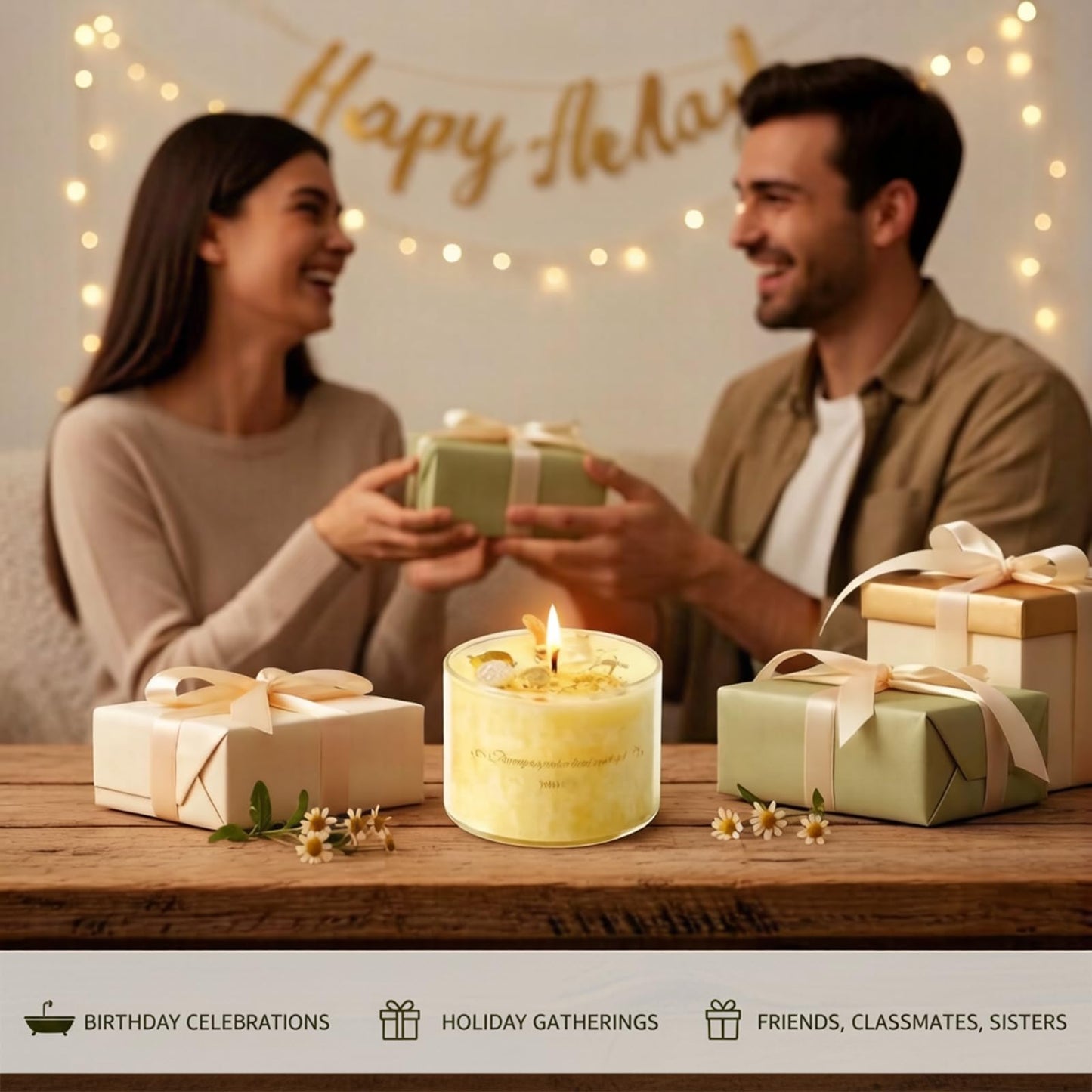 Coytlykne 4oz Crystal Candle with Dried Flower, 2.76x1.97 Inches Herbal Scent Jar Candles, Home Decoration & Heartfelt Present for Women Men (Yellow)