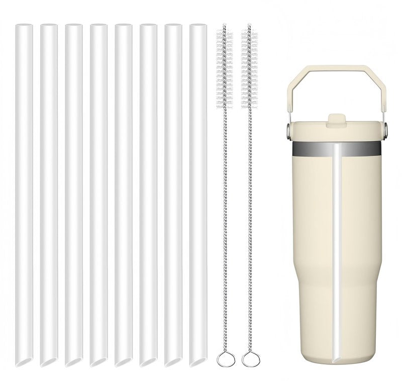 Joshey 8-Pack Replacement Straws for Stanley 30oz Tumbler | Compatible with Stanley IceFlow Flip Straw Lid | BPA-Free Reusable Plastic Drink Straws with 2 Cleaning Brushes