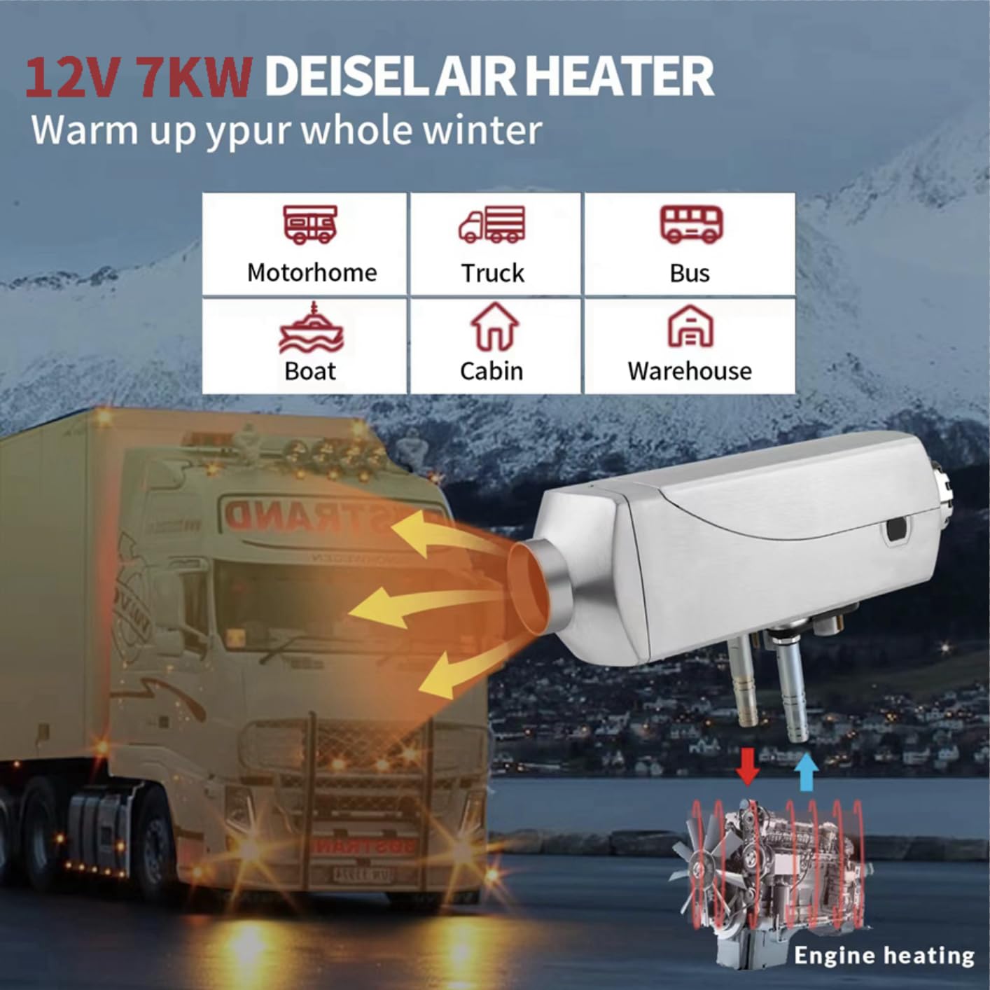 DOMESTIC HELPER Diesel Air Heater 7KW, 12V Diesel Parking Heater Air Heater Water Heater Integrated Machine, Auto Temp Control, Diesel Heater with LCD & 9L Tank for Trucks, Boats, RVs and Motor-homes