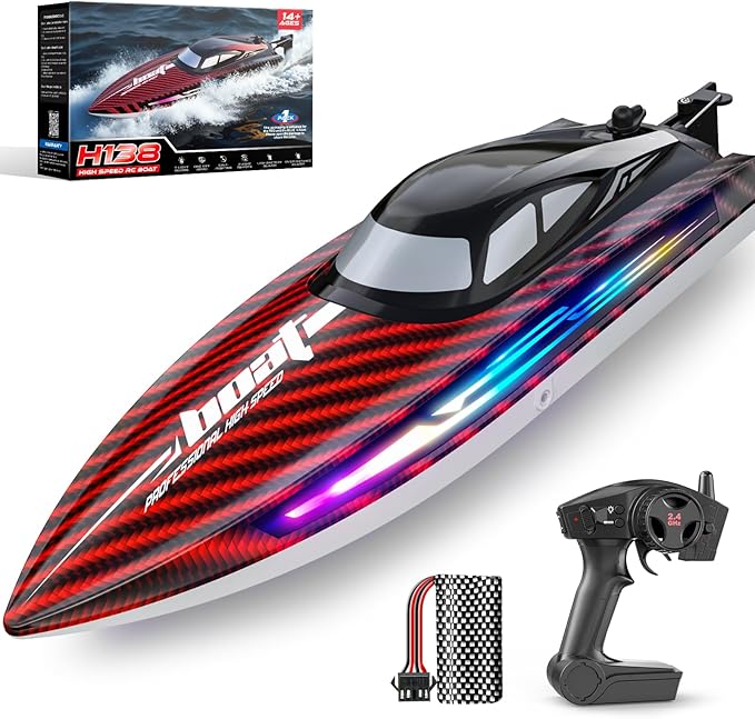 RC Boat 30KMH with 7Light ModesRemote Control Electric Fast Speed Boat for Adults Kids 8-12 Lake Pool Water PlaySelf-rightingDemoWater CoolingFull Waterproof20 MinsLow Battery Alert2.4GhzRed