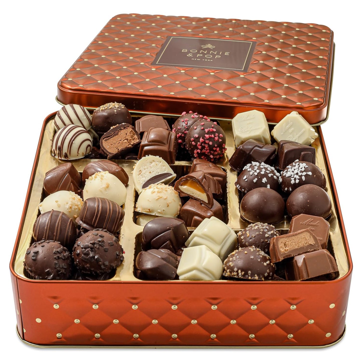 Chocolate Gift Basket, Belgium Truffle Candy Food Arrangement Platter, Gourmet Snack Box, Fathers Day, Corporate Him and Her, Men Women Family Parties, Bonnie and Pop