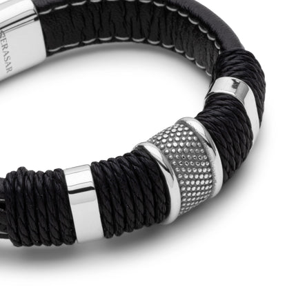 SERASAR Pulsera de cuero plateado 20cm para hombre idea regalo, genuino, caja cierre magnetico ajustable