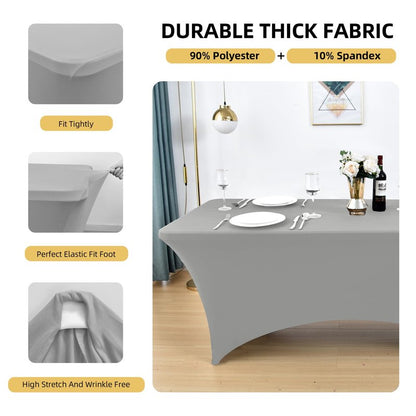 ZarzaaSik 113 6-Pack 6ft Spandex Table Covers for Rectangle Standard Folding Tables - Wrinkle Resistant Stretch Tablecloths - Ultimate Fitted Table Protector for Parties, Banquet, and Wedding