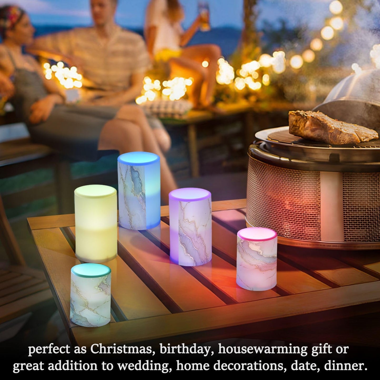 Flameless Flickering Candles Battery Operated Pillar Candles Set for Table Marble Blush Neutral