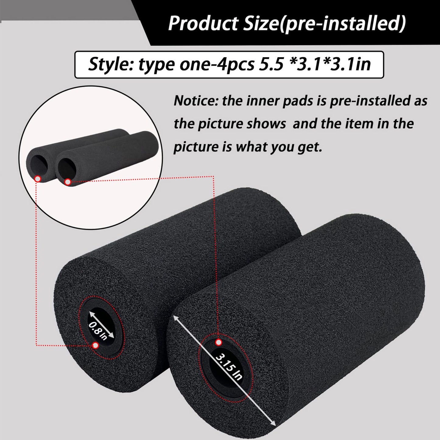 Foot Foam Pads Rollers(7.87in*3.14in*3.14in) for Exercise Machine, Inversion Table, Workout Bench, Sits Ups Replacement Parts, Home Gym Accesories