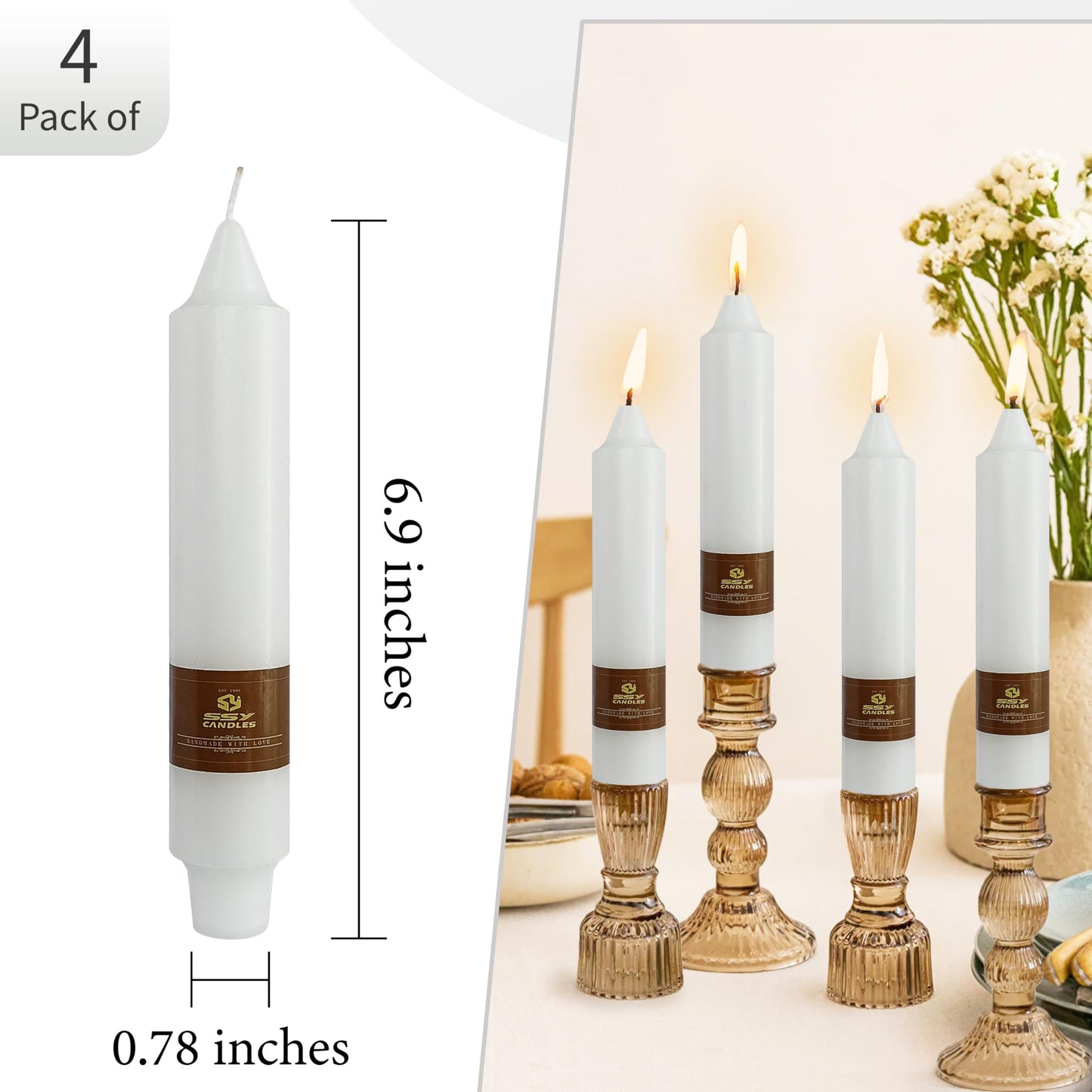 White Wedding Candles Unscented Tapered Candle 7 inch Short Candle 4 PCS Smokeless Candlesticks Long-Burn for Home Dinner Wedding Party Decoration