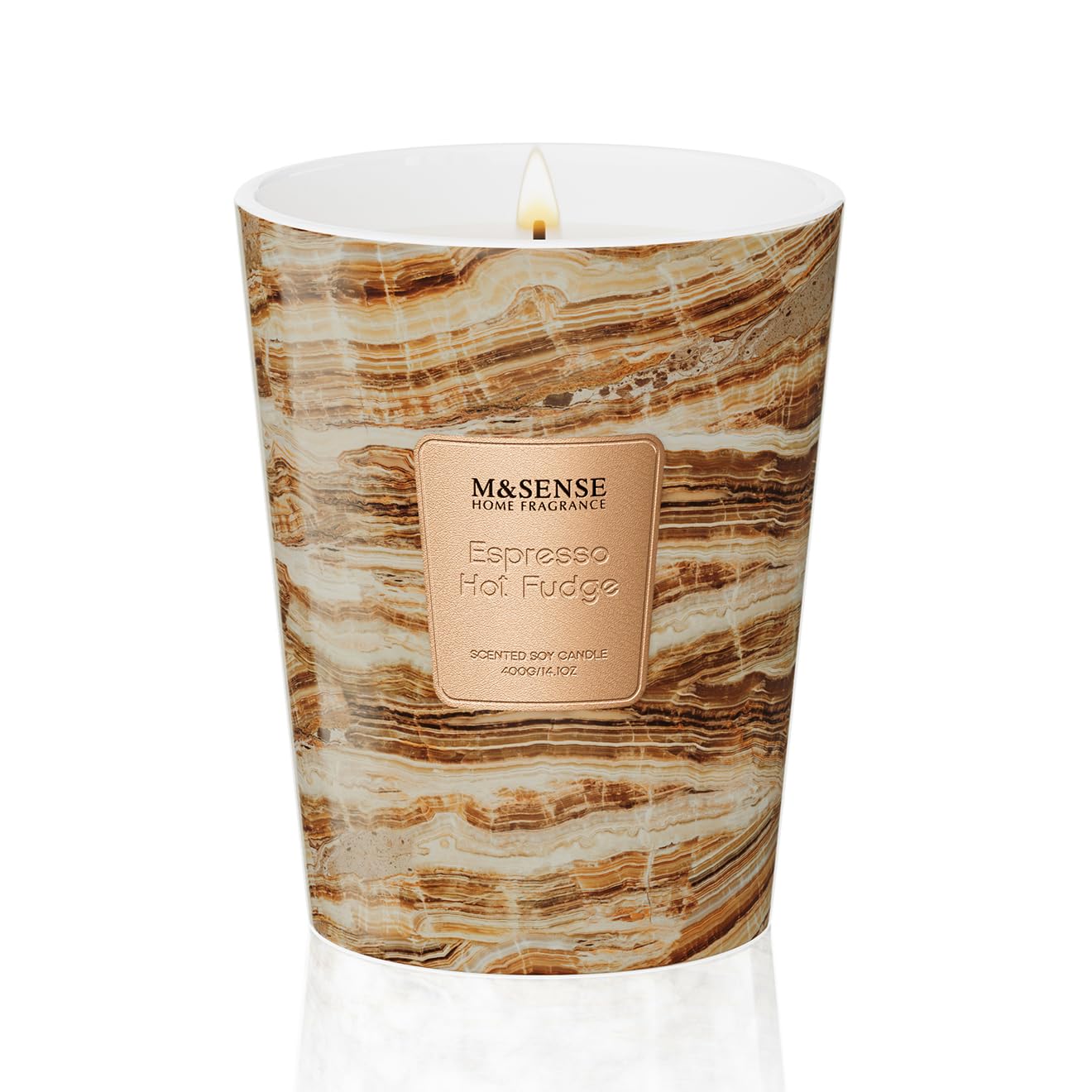 M&SENSE Espresso Hot Fudge Scented Soy Candle, 3 Wick Highly Scented 14.1 Oz 75H, Aromatherapy Christmas Gift for Women and Men