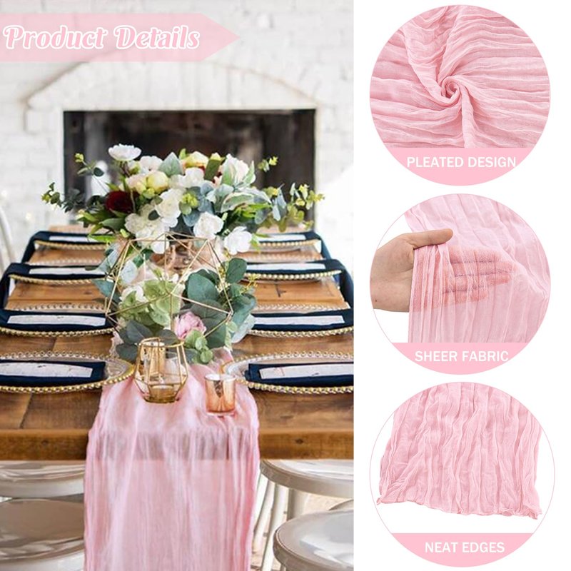 6 Pieces Pink Easter Spring 10FT Cheesecloth Table Runner Boho Gauze Fabric Table Runner Rustic Sheer Runner for Wedding Birthday Baby Shower Party Boho Table Decoration（Pink）