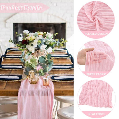 6 Pieces Pink Easter Spring 10FT Cheesecloth Table Runner Boho Gauze Fabric Table Runner Rustic Sheer Runner for Wedding Birthday Baby Shower Party Boho Table Decoration（Pink）
