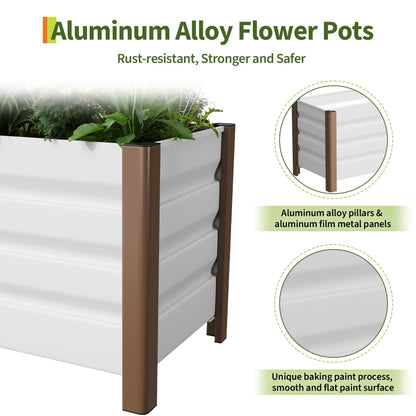 JoanKaren 2 Pack Aluminum Raised Garden Bed with Legs, 24x16x18 in Outdoor Metal Elevated Planter Box with Drainage Holes for Garden, Patio, Balcony, Backyard Vegetable & Flower Planting, White