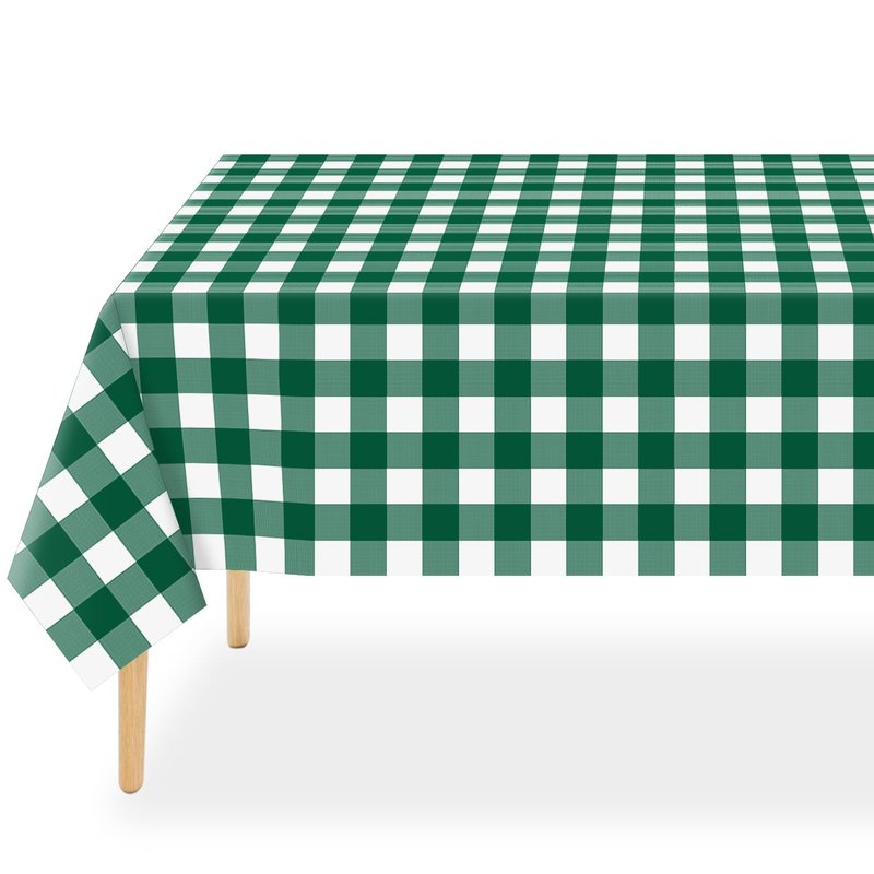 QIKSION Green Gingham Tablecloth Disposable 6 Pack, 54 x 108 Inch Green and White Checkered Table Cloth for Camping, Birthday, Masters Golf Party Supplies, Rectangle, Plastic Table Cover