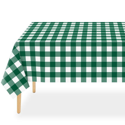 QIKSION Green Gingham Tablecloth Disposable 6 Pack, 54 x 108 Inch Green and White Checkered Table Cloth for Camping, Birthday, Masters Golf Party Supplies, Rectangle, Plastic Table Cover