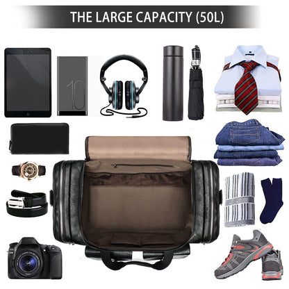 BOLOSTA Travel Duffel Bag for Men Women, Large PU Leather Carry on Duffle Bags for Traveling, Waterproof Overnight Weekender Duffel Bag with Shoe Compartment - Perfect for Daily Use/Birthday Gift