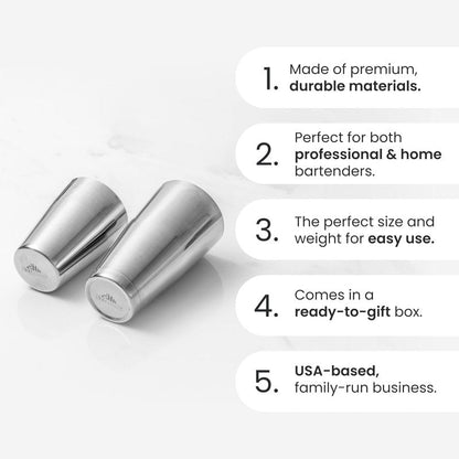A Bar Above Professional Boston Shakers Set 18 oz Weighted and Unweighted Stainless Steel Cocktail Shaker Set for Bartenders, Premium 304 Steel Bar Shaker, Essential Bartending Tools for Mixing Drinks