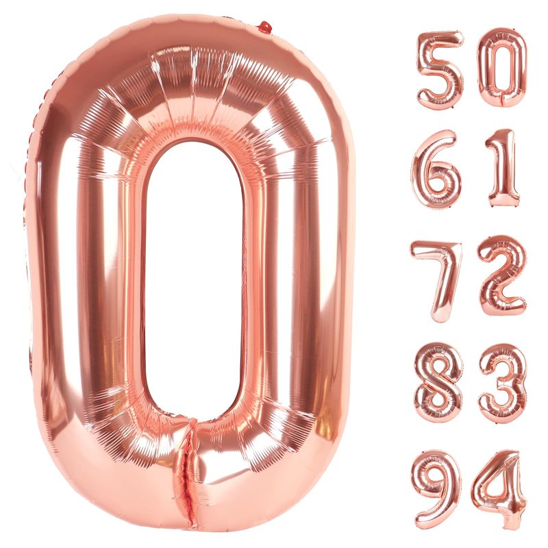Rose Gold Number Balloon 40 Inch, 0 Number Balloons, 10 20 30 40 50 Numbers Balloon Birthday Decorations, Party Supplies for Women Men