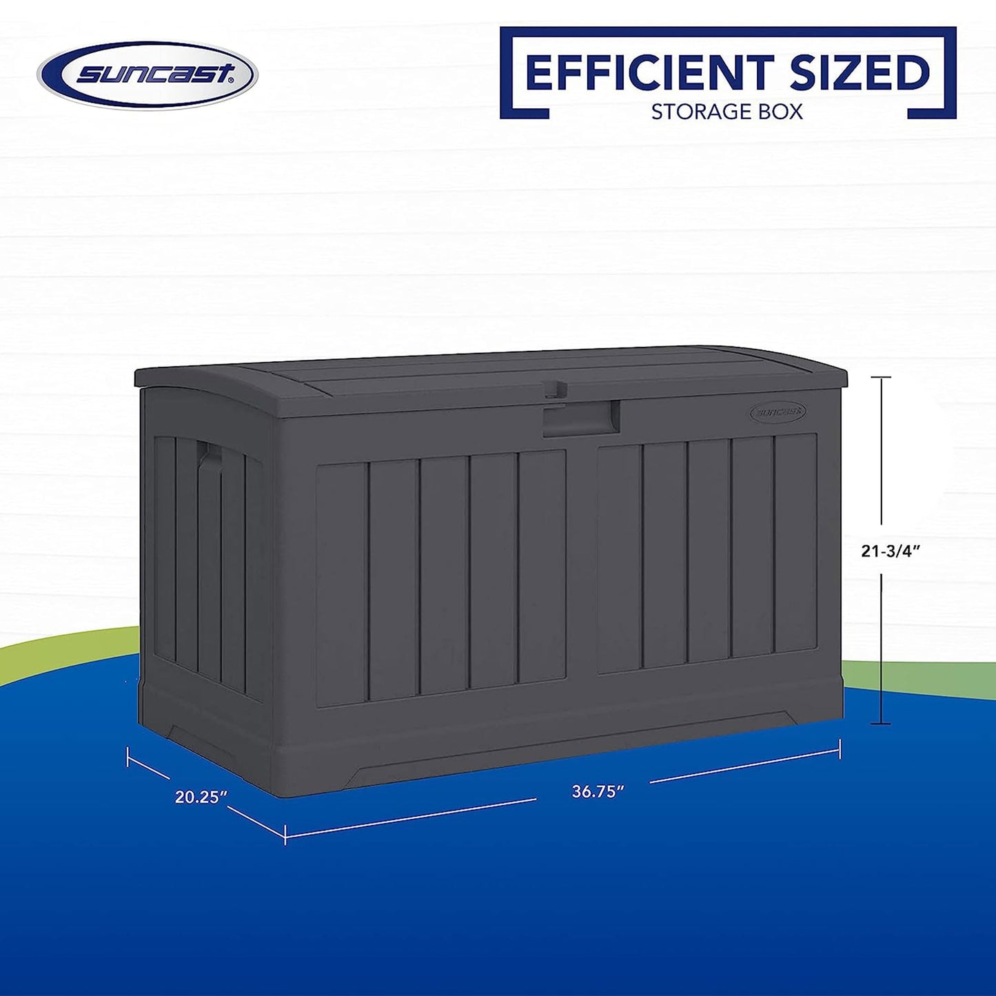 Suncast 50 Gallon Medium Capacity All Weather Construction Resin Outdoor Storage Deck Box with Arched Lid for Patio, Garden, or Pool, Peppercorn