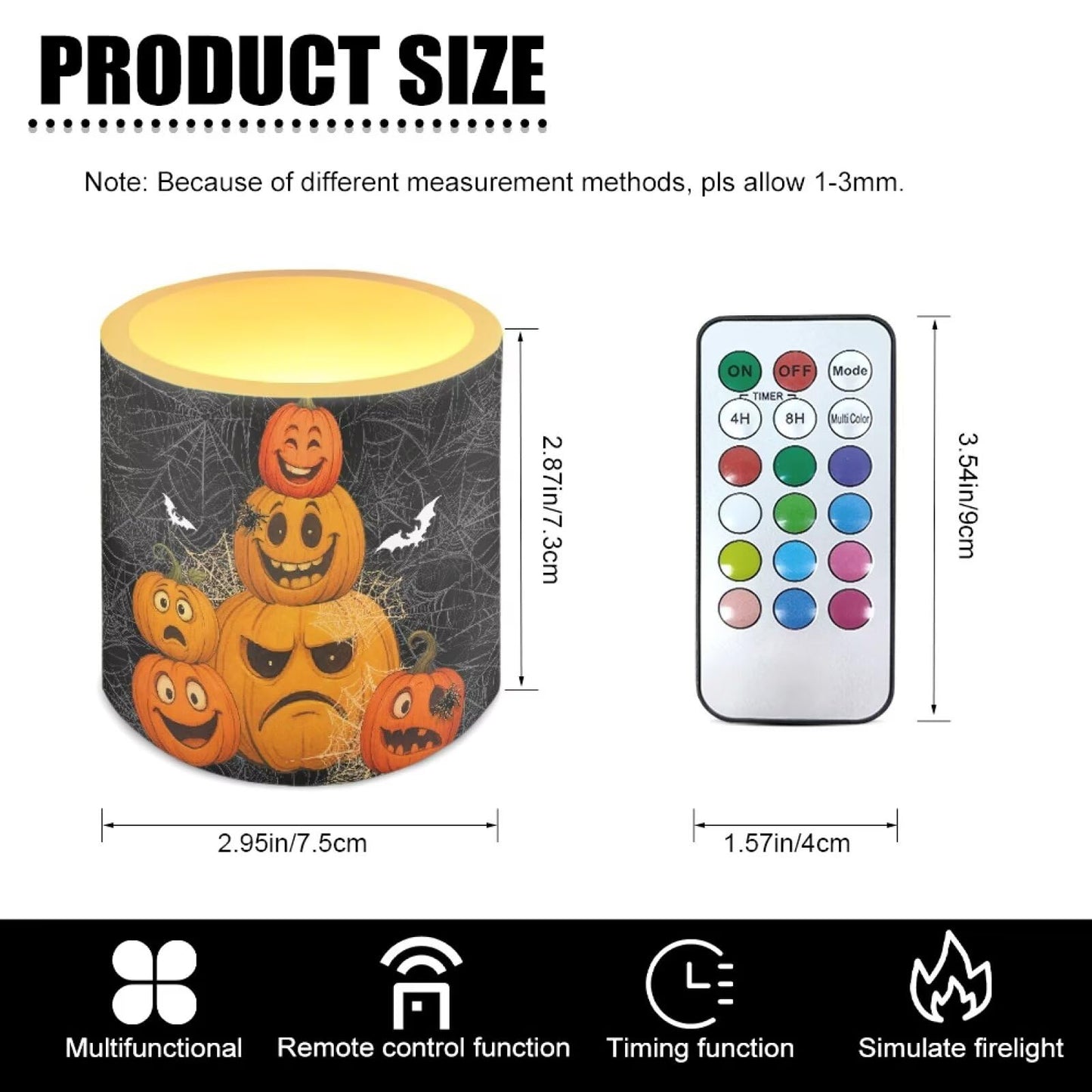 Merkmak Halloween Outdoor Flameless Candles with Remote Battery Operated LED Pillar Candles with Timers Tea Lights for Party Home Living Room Decor, Spider Web Bat Pumpkin Print