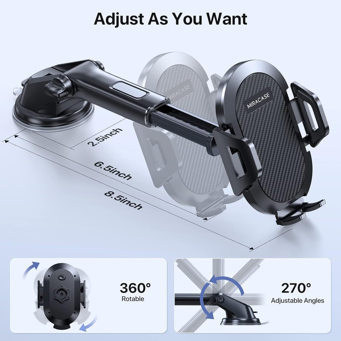 [Military-Grade Reliable Suction] Miracase Car Phone Holder, Universal Mobile Phone Holder for car, car Phone Mount for Dashboard Windshield Vent Compatible with All Smartphones