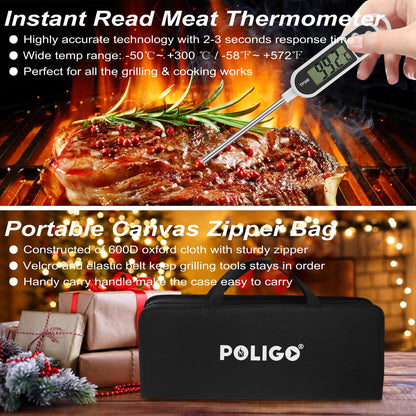 POLIGO 26PCS BBQ Accessories for Outdoor Grill Utensils Set Stainless Steel BBQ Tools Grilling Tools Set for Birthday Fathers Day Dads Presents, Barbecue Accessories Ideal Grilling Gifts for Men Women