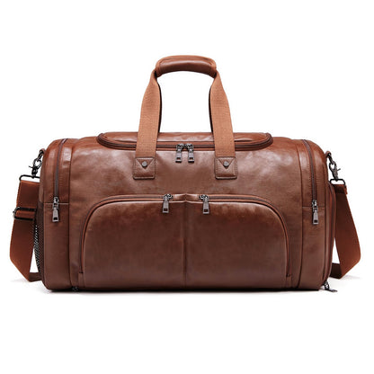 Leather Travel Duffle Bags for Men Women, Weekender Overnight Bag with Shoe Compartment Waterproof Carry on Duffle Bags for Airplanes Gym Sport Business Bag