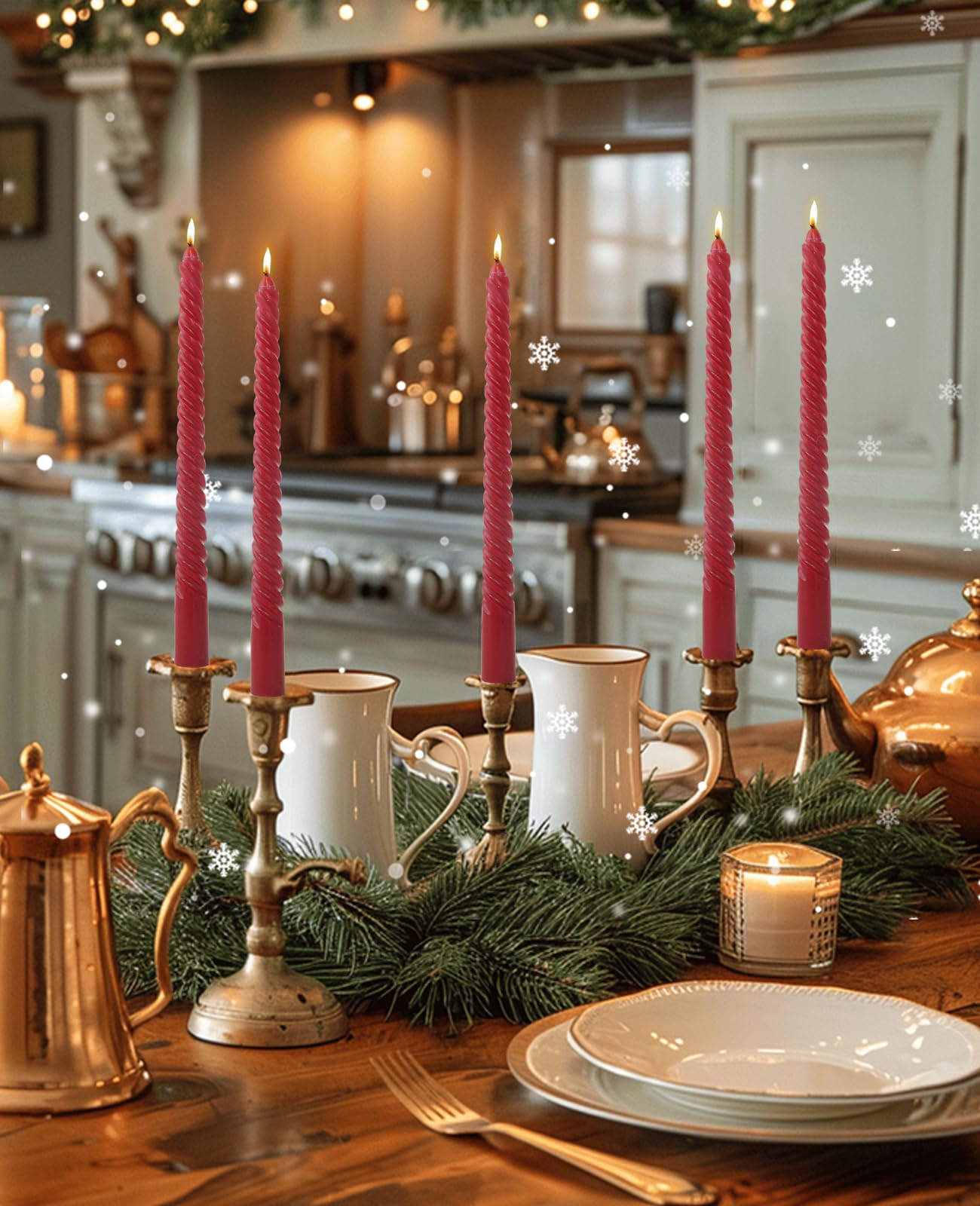 LPUSA Burgundy Taper Candles Red Spiral Candle Sticks,Unscented Dripless Long Candlesticks for Christmas Holiday,Wedding and Fall Decoration,10inch,12 Pack,E