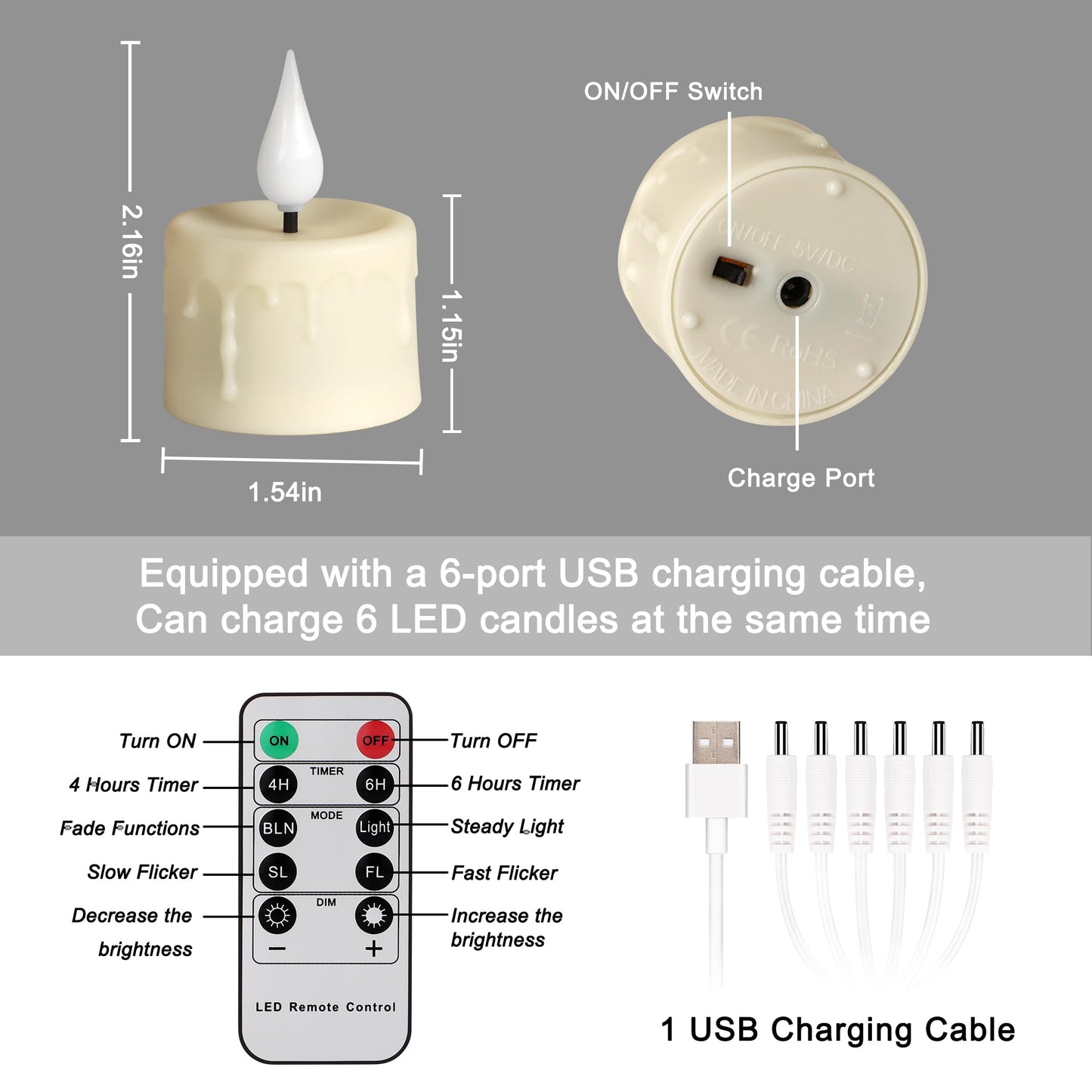 FREEPOWER Rechargeable Flameless Tea Lights with Remote Timer, Soft 3D Wick LED Tealights Candles Battery Operated, Rechargeable Candles Flickering Realistic for Home Decor Up to 40 Hours,6 Pack