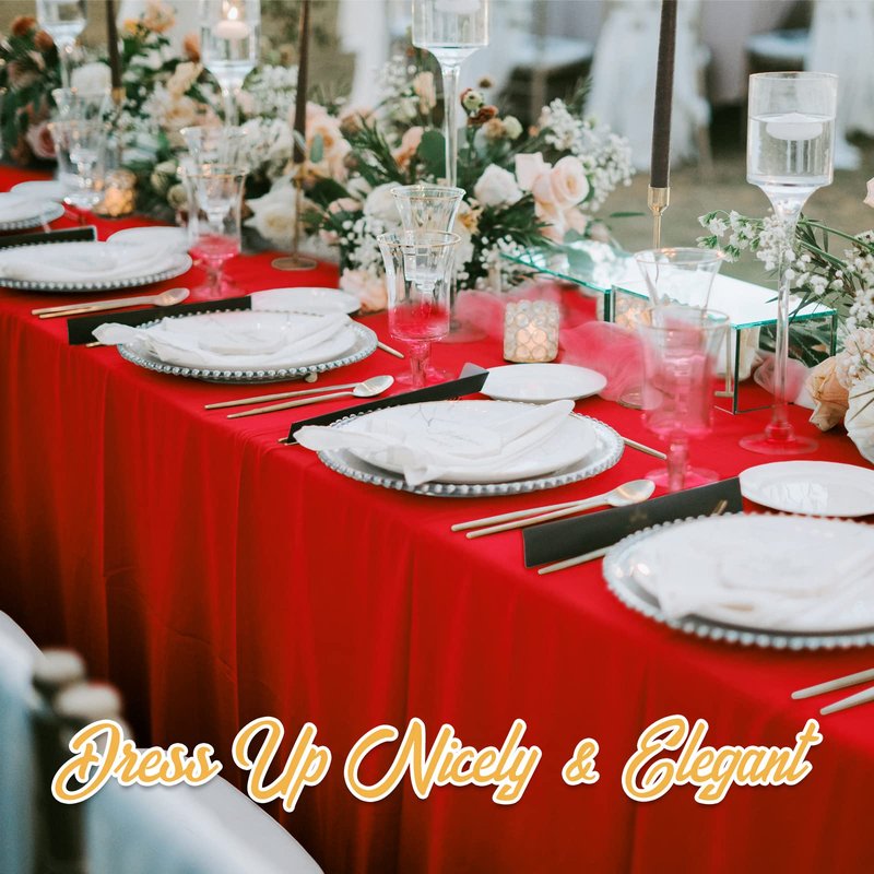 BRILLMAX 8 Pack Red Tablecloths 70 x 120 Inch for 6ft & 8ft Rectangle Tables - 150 GSM Polyester Fabric, Universal Fit, Water, Stain & Wrinkle Resistant Cloth Cover for Wedding Reception Banquet