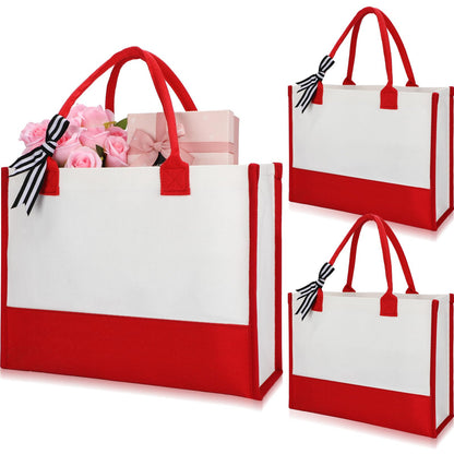 Shinylin 3 Pcs Initial Canvas Tote Bag Reusable Blank Personalized Present Totes for Women, Bridesmaid, Wedding, Travel Gift(Red)